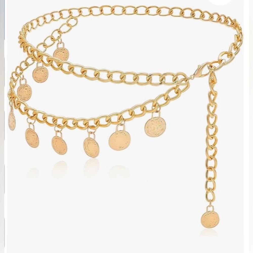 Gold Tone Multi Layer Chain Belt/necklace with Coins (New in Package) - Picture 7 of 7